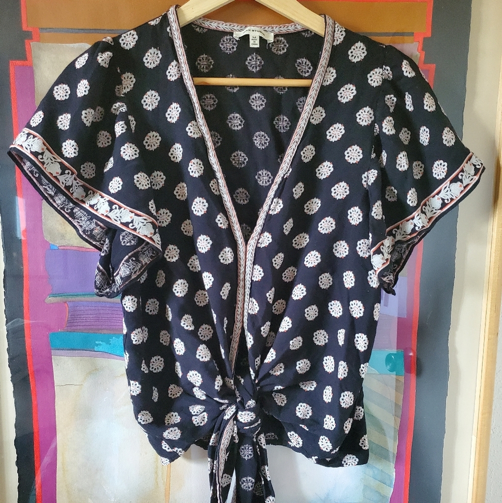 Mex Studio Tie Front Blockprint Blouse